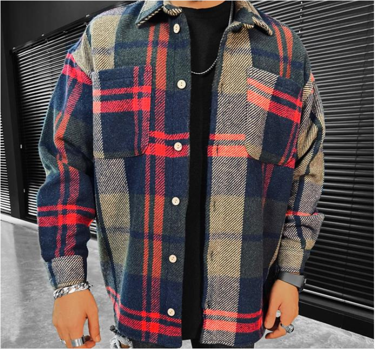 Men's Print Contrasting Lapel Long Sleeve Shirt
