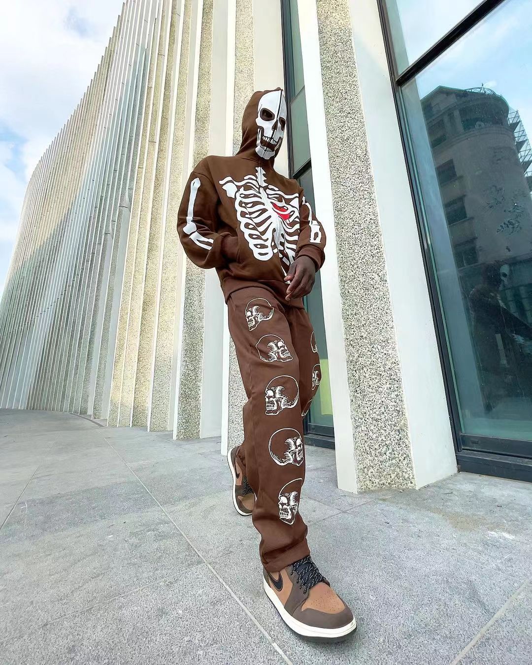Cross-border Loose Zip Sweater Skull Skeleton Printing Cardigan Hoodie Street