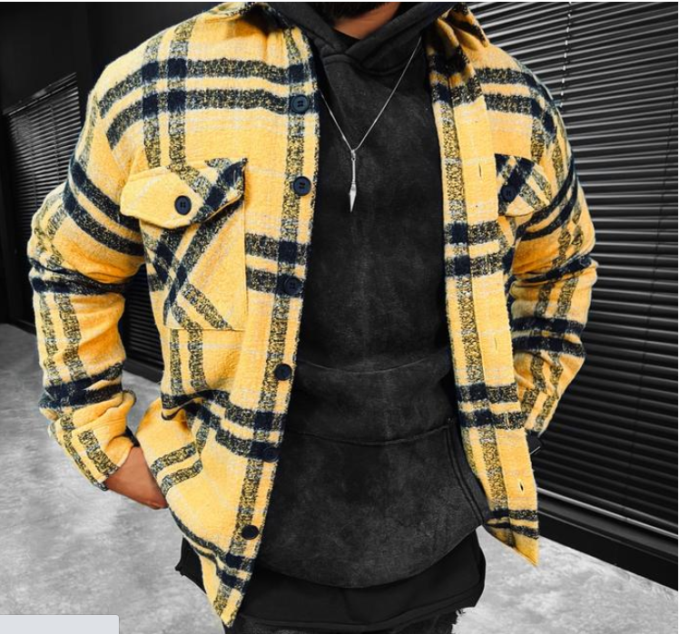 Men's Print Contrasting Lapel Long Sleeve Shirt