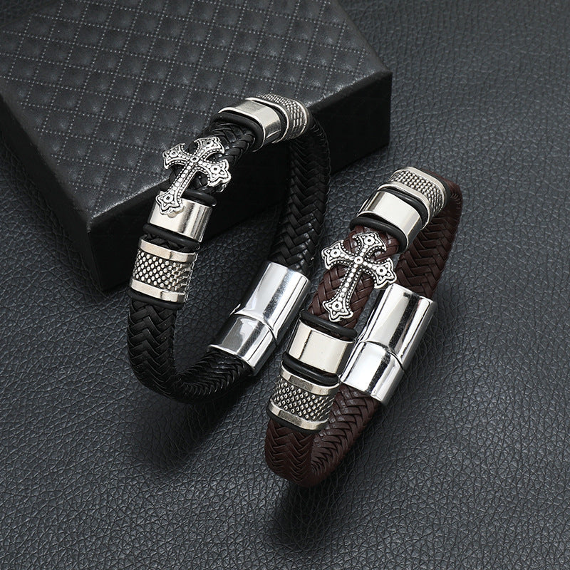 Alloy Punk Men's Leather Cord Bracelet