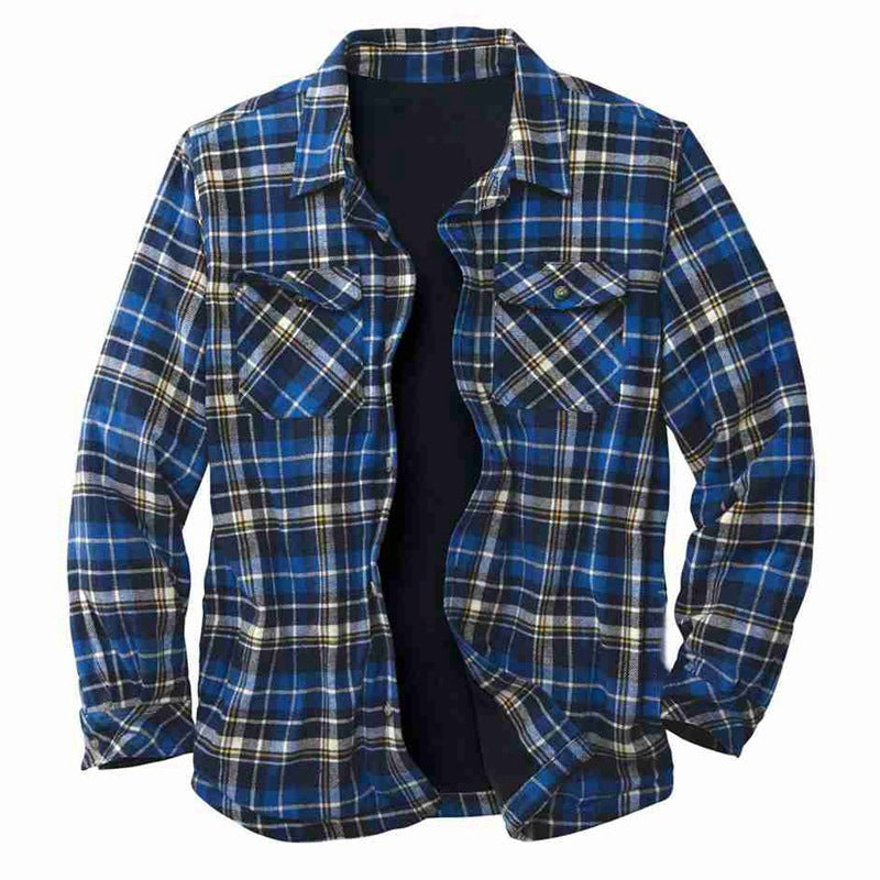 New Patch Pocket Plaid Shirt Long Sleeve Loose Plus Velvet