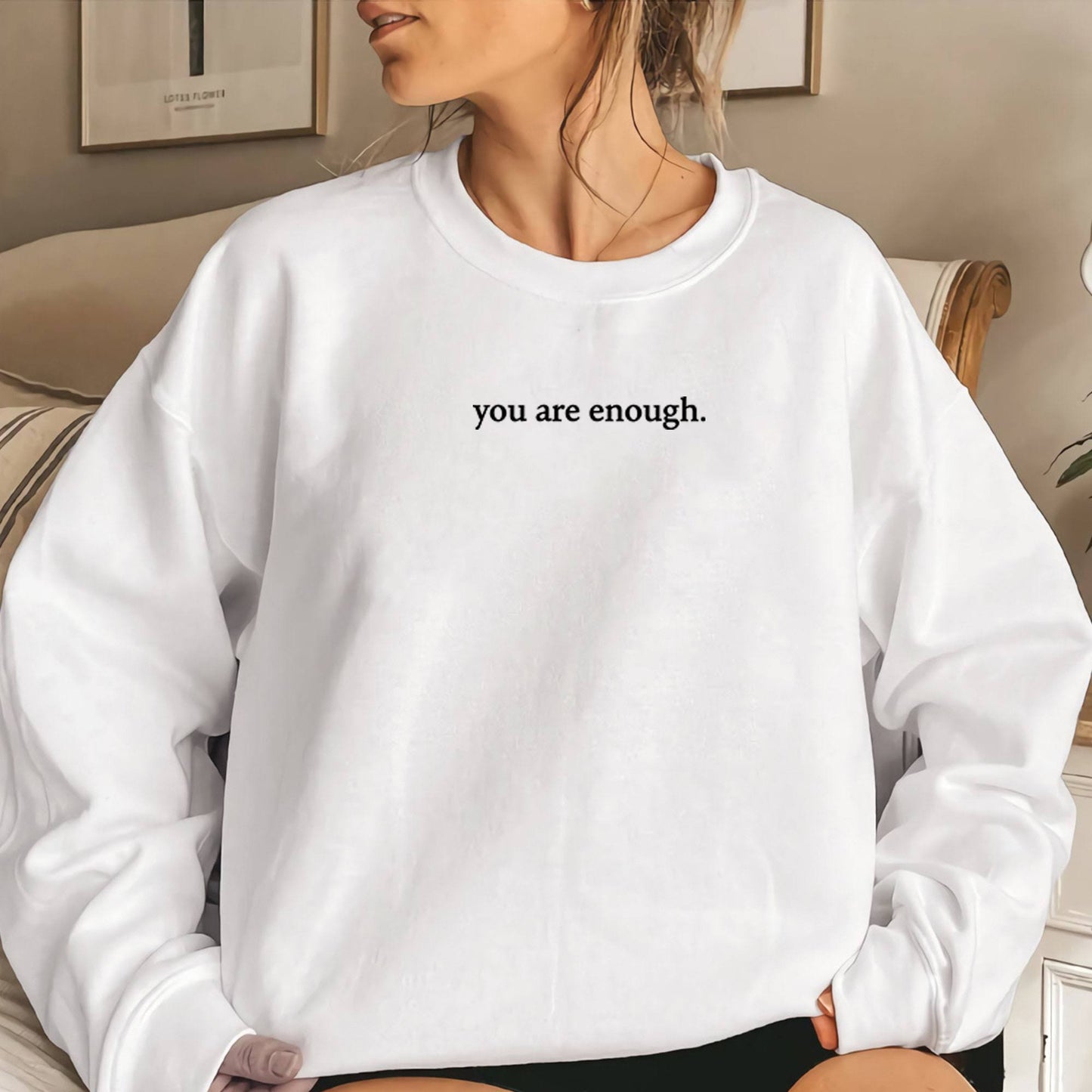 Women's Fleece-lined Crew Neck Sweater Plain Slogan Printing Simple And Comfortable Solid Color