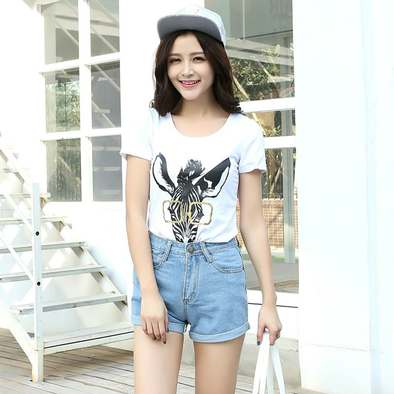High waist jeans Japanese style loose large size curling thin summer tide female shorts