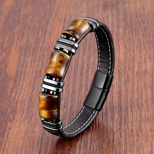 Fashion Stainless Steel Leather Rope Bracelet