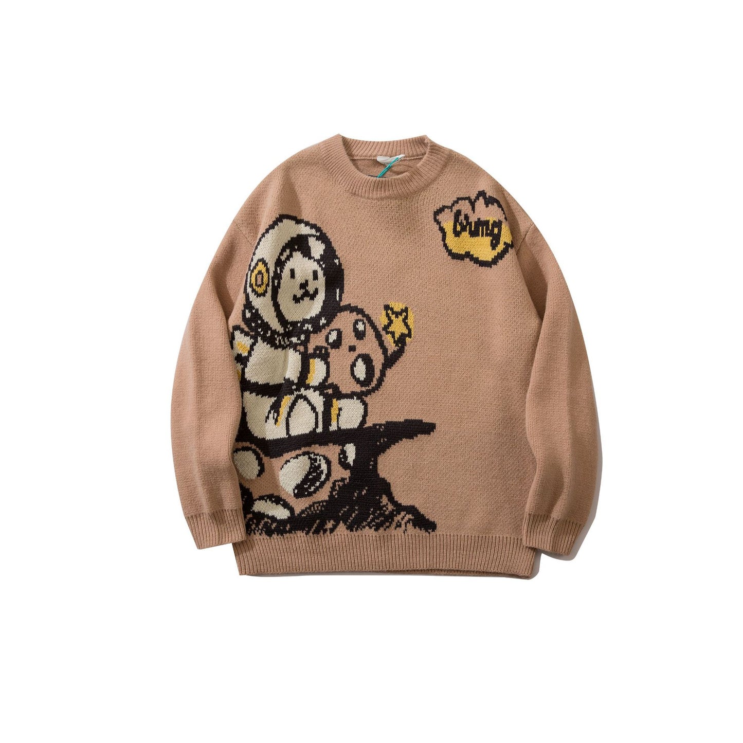 Retro Cartoon Jacquard Round Neck Sweater Loose Casual