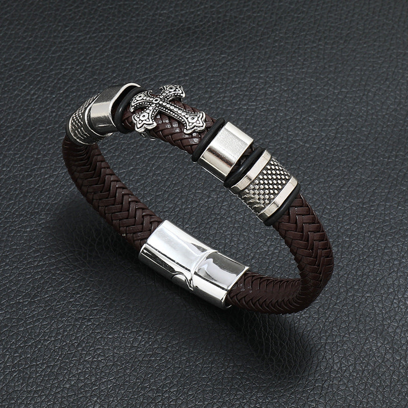 Alloy Punk Men's Leather Cord Bracelet