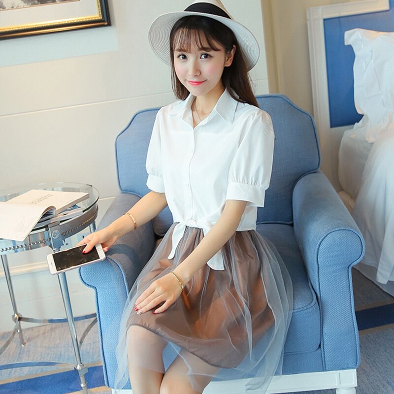 Summer new Korean style bubble sleeve shirt