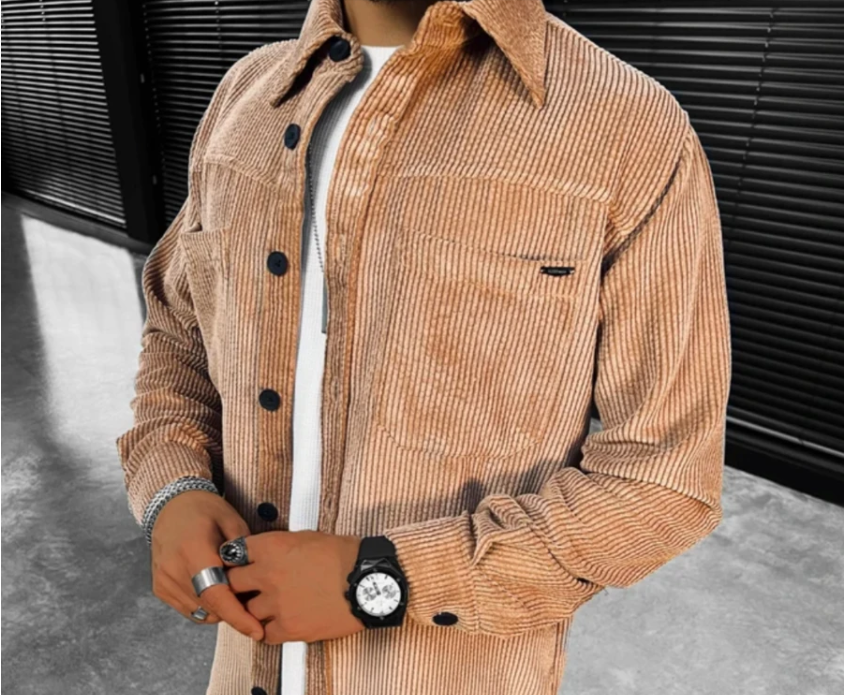Men's Print Contrasting Lapel Long Sleeve Shirt