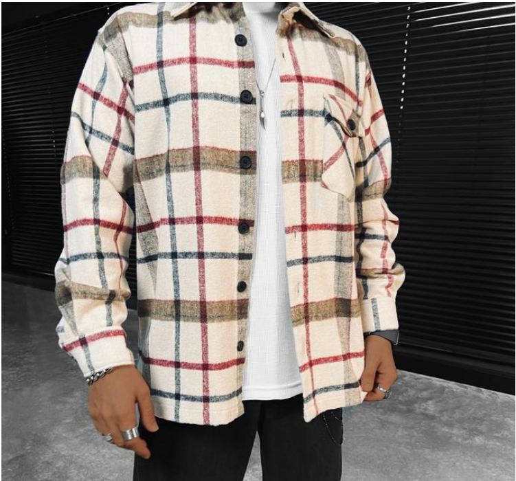 Men's Print Contrasting Lapel Long Sleeve Shirt