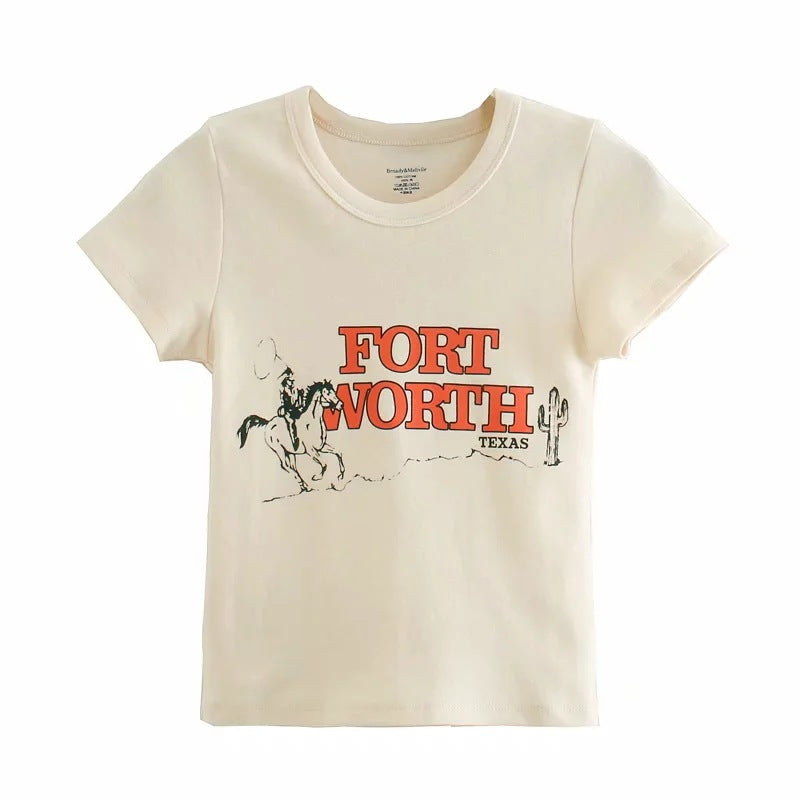 Slim crew neck lettered short T-shirt