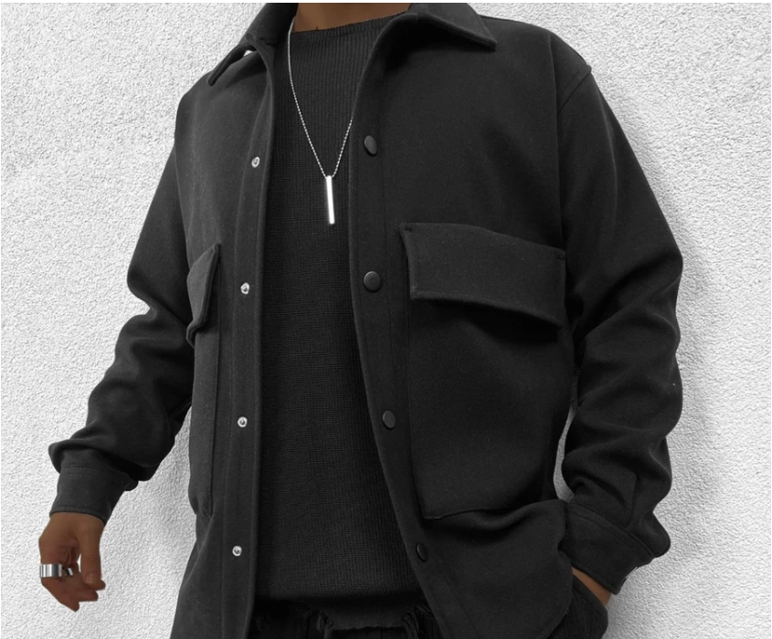 Men's Print Contrasting Lapel Long Sleeve Shirt