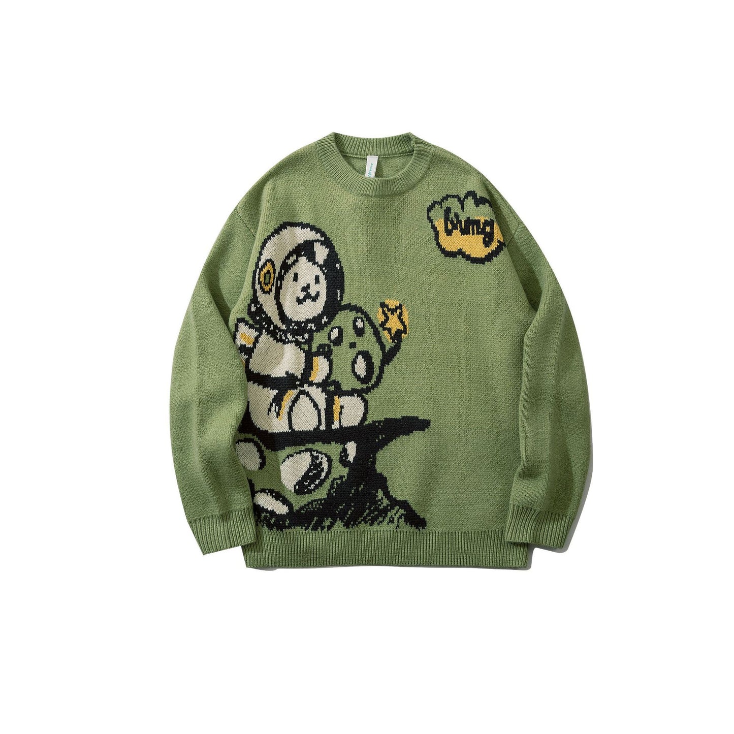 Retro Cartoon Jacquard Round Neck Sweater Loose Casual