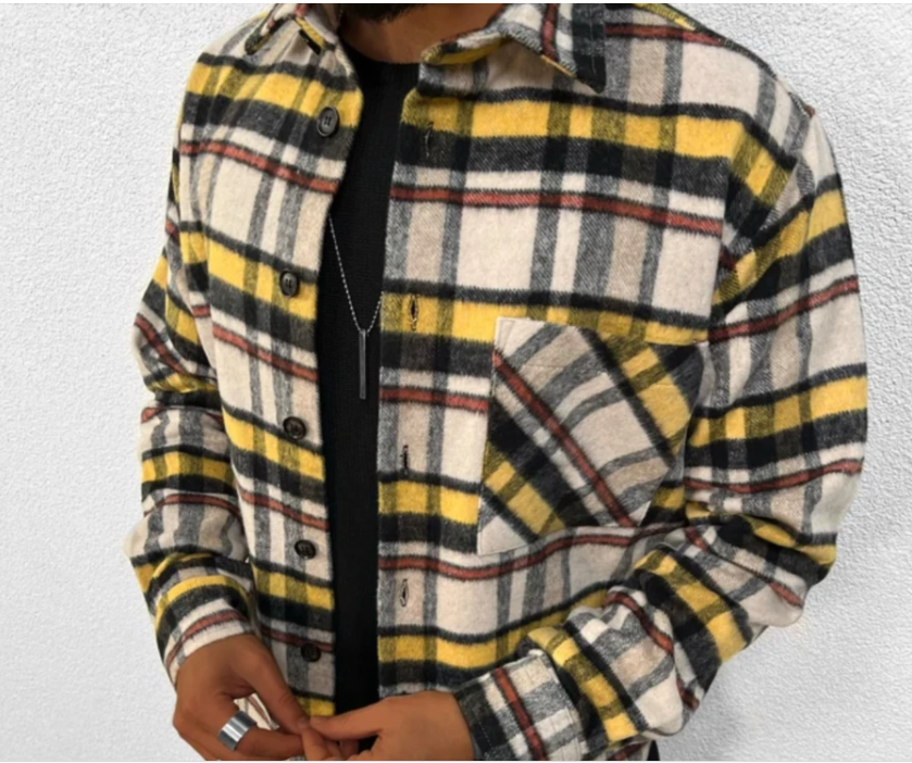 Men's Print Contrasting Lapel Long Sleeve Shirt