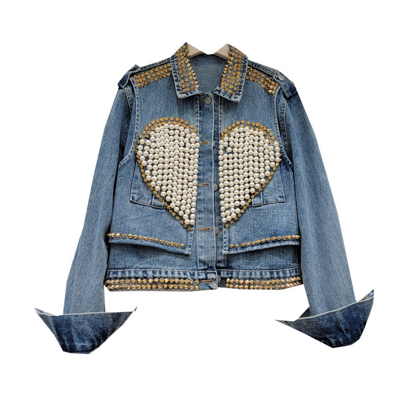 Heavy Industry Design Love Beaded Short Denim Coat