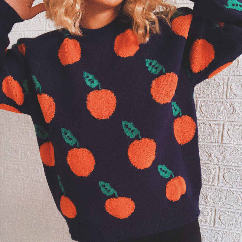 Casual Orange Round Neck Long Sleeve Knitted Pullover