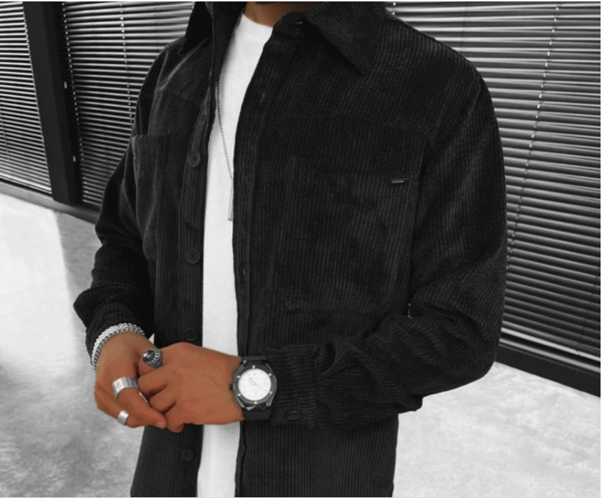 Men's Print Contrasting Lapel Long Sleeve Shirt