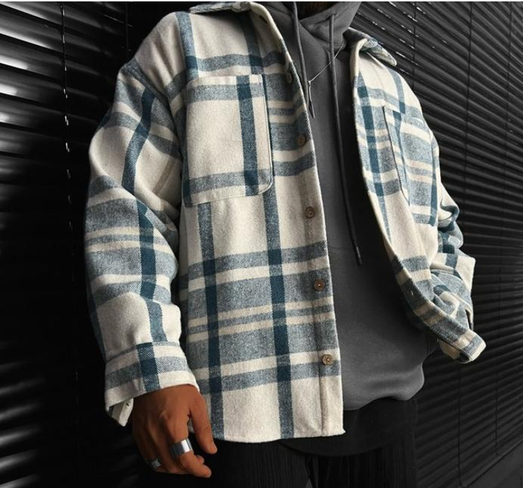Men's Print Contrasting Lapel Long Sleeve Shirt