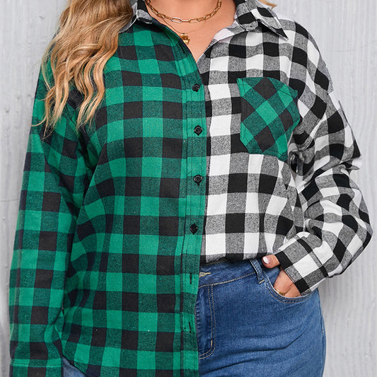 Plaid Patchwork Leisure Versatile Contrast Color Shirt Coat