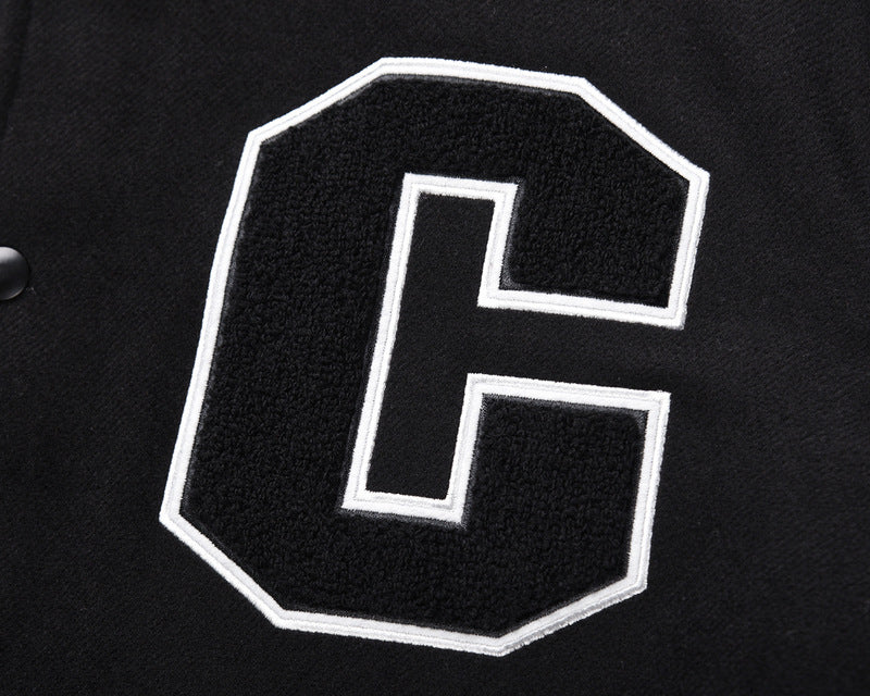 Embroidered Leather Patchwork Sports Casual Jacket Baseball Uniform