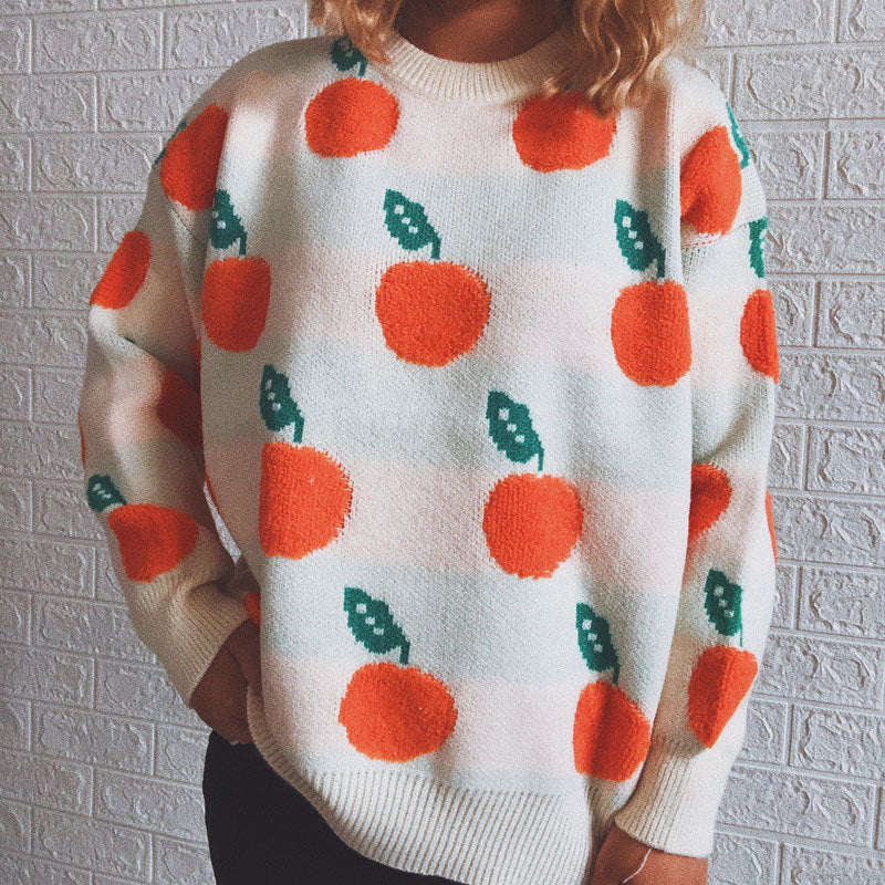 Casual Orange Round Neck Long Sleeve Knitted Pullover