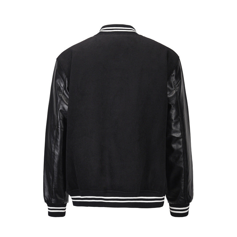 Embroidered Leather Patchwork Sports Casual Jacket Baseball Uniform