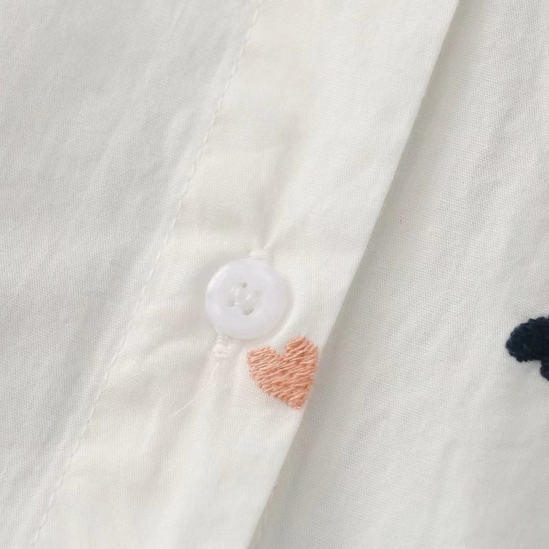 Love Embroidered Cardigan White Shirt Loose Lapels Women's Shirt