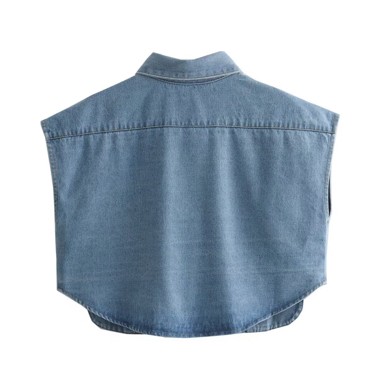 European And American Style Lapel T-shirt Shory Style Denim Shirt