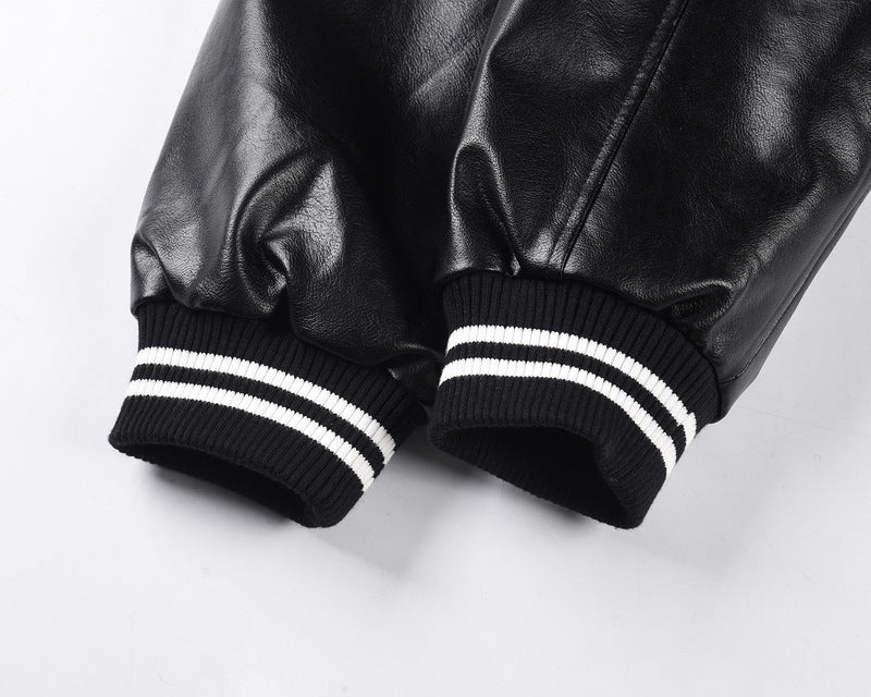 Embroidered Leather Patchwork Sports Casual Jacket Baseball Uniform