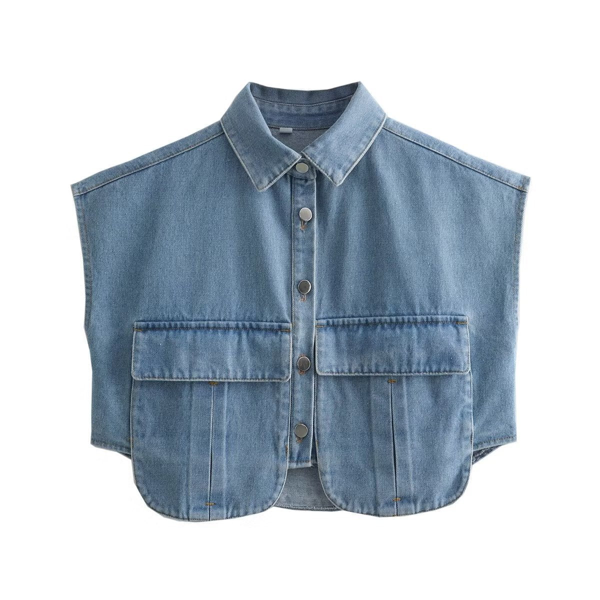 European And American Style Lapel T-shirt Shory Style Denim Shirt