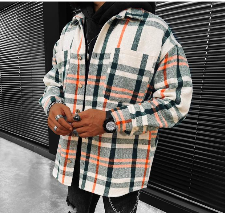 Men's Print Contrasting Lapel Long Sleeve Shirt