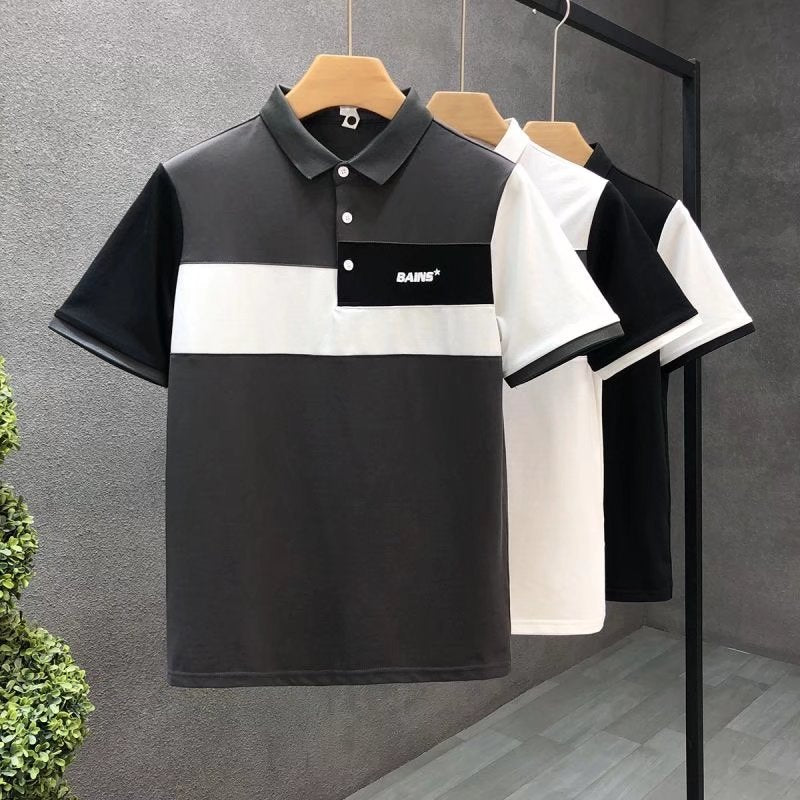 Trend Stitching Contrast Color Polo Shirt Men's Short Sleeves