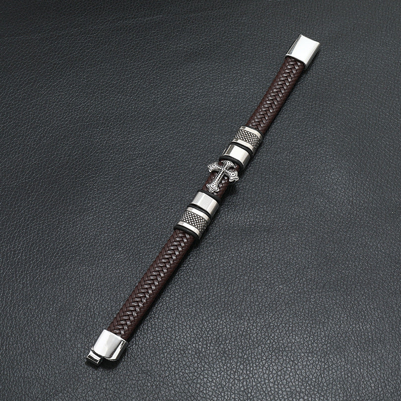 Alloy Punk Men's Leather Cord Bracelet