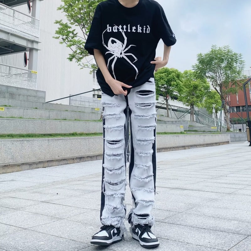 Ripped Jeans Street Straight Casual Versatile Trousers Men