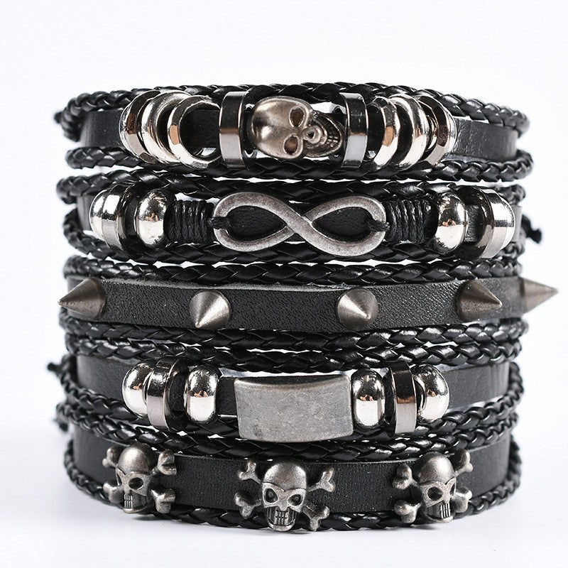 Skull 8-word Alloy Accessories Five-piece Cowhide