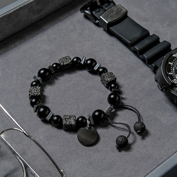 Vintage Volcanic Rock Original Natural Obsidian Bracelet